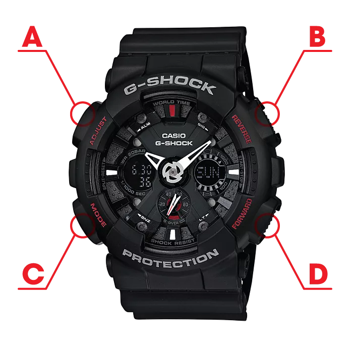 Các nút của đồng hồ G-Shock